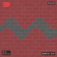 Interlock (Pasco) 20x40 cm · RC24-238 · Running bond 1/2, zig-zag band with kerb frame - Rust & Charcoal