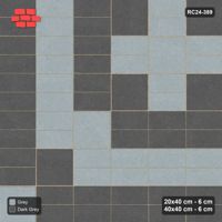Interlock (Pasco) 20x40 cm · RC24-389 · Stacked Rows with X-Cross Slab Inlays and Kerb Frame - Charcoal Edge