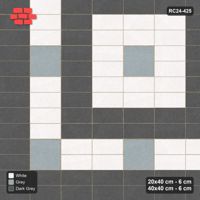 Interlock (Pasco) 20x40 cm · RC24-425 · Stacked Rows with Scattered Slab Inlays and Kerb Frame - Monochrome