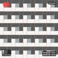 Interlock (Pasco) 30x60 cm · RC36-262 · Pinwheel ACW, Alternating Planks + Kerb - Monochrome