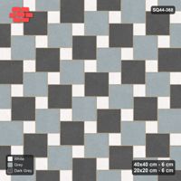 Interlock (Pasco) 40x40 cm · SQ44-368 · Offset Lattice, Chequer (Mirrored) + Kerb - Monochrome