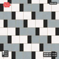 Interlock (Pasco) 40x40 cm · SQ44-485 · Slab Pair + Plank Step, Pair Tones, Right, Kerb - Tuxedo