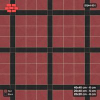 Interlock (Pasco) 40x40 cm · SQ44-531 · Panel Grid 3x3, Dark Plank Lines, Half Edges - Red & Black
