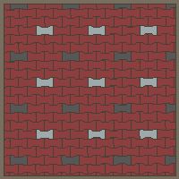 Interlock (Pasco) 20x12 cm · ISH-149 · I-Shape Dog-Bone Sparse accent pavers on a 3-unit grid, aligned lattice B - kerb frame (Kerb 25B)