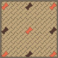 Interlock (Pasco) 20x12 cm · ISH-151 · I-Shape Dog-Bone Sparse accent pavers on a 5-unit grid, diagonal 45 deg lattice A - kerb frame (Kerb 54H)