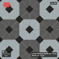 Interlock (Pasco) 28x24 cm · LAL-009 · Octagon Rosette Grid - chequer octagons, dark centres and gap squares, turned 45 deg, kerb frame