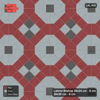 Interlock (Pasco) 28x24 cm · LAL-038 · Octagons with House Pairs and Plus Squares - light octagons, coloured pairs, dark centres and plus core, kerb frame