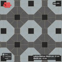 Interlock (Pasco) 28x24 cm · LAL-076 · Octagon Rosette Grid - chequer octagons, accent centres, gap squares matched, kerb frame
