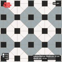 Interlock (Pasco) 28x24 cm · LAL-091 · Octagon Rosette Grid - chequer octagons, dark centres and gap squares, kerb frame