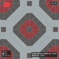 Interlock (Pasco) 28x24 cm · LAL-103 · Framed Octagon Medallions - square field, frame ring, coloured inner octagon, turned 45 deg