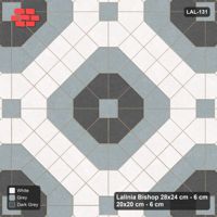 Interlock (Pasco) 28x24 cm · LAL-131 · Framed Octagon Medallions - square field, frame ring, coloured inner octagon, turned 45 deg, kerb frame