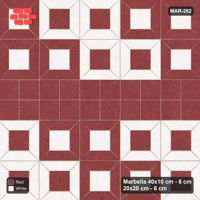 Interlock (Pasco) 40x10 cm · MAR-262 · Diagonal Module Pairs - Burgundy & Ivory with Square Bands (white-red)
