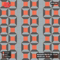 Interlock (Pasco) 40x10 cm · MAR-264 · Three-Tone Bevel Checkerboard - Sunset Slate with Square Columns (dark grey-grey-orange)