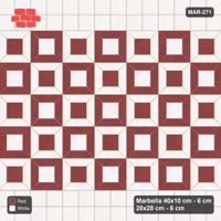 Interlock (Pasco) 40x10 cm · MAR-271 · Module Checkerboard - Burgundy & Ivory with Square Bands (white-red)