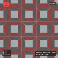 Interlock (Pasco) 40x10 cm · MAR-282 · Three-Tone Bevel Checkerboard - Urban Brick and Kerb Frame (dark grey-red-grey)