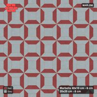 Interlock (Pasco) 40x10 cm · MAR-296 · Bevel Checkerboard - Brick & Ash and Kerb Frame (grey-red)
