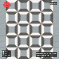 Interlock (Pasco) 40x10 cm · MAR-314 · Three-Tone Bevel Checkerboard - Monochrome with Square Columns (white-dark grey-grey)