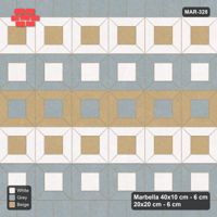 Interlock (Pasco) 40x10 cm · MAR-328 · Three-Tone Frame Rows - Coastal with Square Bands (grey-white-beige)