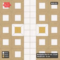 Interlock (Pasco) 40x10 cm · MAR-381 · Three-Tone Medallion - Golden Sand with Square Columns (beige-white-yellow)