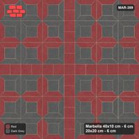 Interlock (Pasco) 40x10 cm · MAR-389 · Pinwheel Star - Rust & Charcoal with Square Strip (dark grey-red)