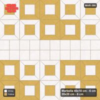 Interlock (Pasco) 40x10 cm · MAR-398 · Diagonal Module Pairs - Ivory & Ochre with Square Bands (yellow-white)