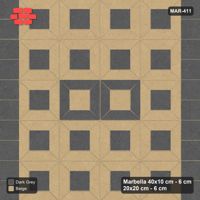 Interlock (Pasco) 40x10 cm · MAR-411 · Centre Medallion - Stone & Earth with Square Columns (beige-dark grey)