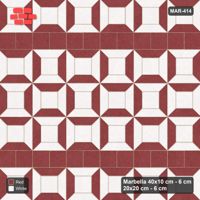 Interlock (Pasco) 40x10 cm · MAR-414 · Bevel Checkerboard - Burgundy & Ivory with Square Bands (white-red)