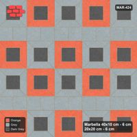 Interlock (Pasco) 40x10 cm · MAR-424 · Three-Tone Module Checkerboard - Sunset Slate with Square Bands (orange-dark grey-grey)