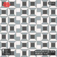 Interlock (Pasco) 40x10 cm · MAR-434 · Three-Tone Bevel Checkerboard - Monochrome with Square Columns (grey-white-dark grey)