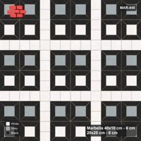 Interlock (Pasco) 40x10 cm · MAR-445 · Alternating Centre Rows - Tuxedo with Square Strips (black-white-grey)