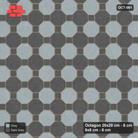 Interlock (Pasco) 20x20 cm · OCT-061 · Charcoal Edge Octagon Chequerboard on the Diagonal with 8x8 Inserts