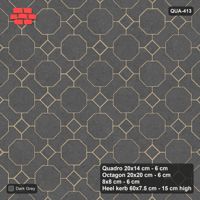 Interlock (Pasco) 20x14 cm · QUA-413 · Quadro-Octagon-8x8 grid, uniform roles, 45 deg (Charcoal), Heel kerb 75x150x600 kerb