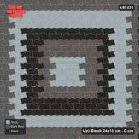 Interlock (Pasco) 24x13 cm · UNI-031 · Concentric square rings 28 cm, straight lay, kerb frame