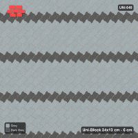 Interlock (Pasco) 24x13 cm · UNI-040 · Square-on accent stripes, mirrored (1 in 5), 45-degree lay, kerb frame