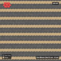 Interlock (Pasco) 24x13 cm · UNI-047 · Horizontal accent courses (1 in 3), straight lay, kerb frame
