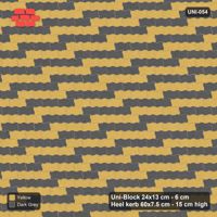 Interlock (Pasco) 24x13 cm · UNI-054 · Checkerboard of 3-piece runs, straight lay, kerb frame (Mustard Slate)