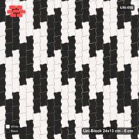 Interlock (Pasco) 24x13 cm · UNI-056 · Checkerboard of 3x2 piece blocks, quarter-turn lay, kerb frame (Contrast)