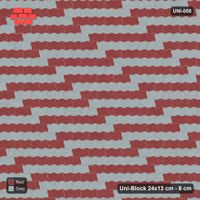 Interlock (Pasco) 24x13 cm · UNI-058 · Checkerboard of 4-piece runs, straight lay, kerb frame (Brick & Ash)