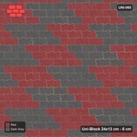 Interlock (Pasco) 24x13 cm · UNI-065 · Checkerboard of 3x3 piece blocks, straight lay, kerb frame (Rust & Charcoal)