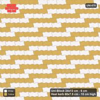 Interlock (Pasco) 24x13 cm · UNI-070 · Checkerboard of 3-piece runs, straight lay, kerb frame (Ivory & Ochre)