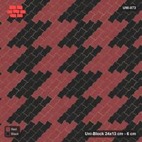 Interlock (Pasco) 24x13 cm · UNI-073 · Checkerboard of 3x3 piece blocks, 45-degree lay, kerb frame (Red & Black)