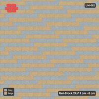 Interlock (Pasco) 24x13 cm · UNI-082 · Checkerboard of 4-piece runs, straight lay, kerb frame (Warm Grey)