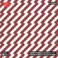 Interlock (Pasco) 24x13 cm · UNI-086 · Checkerboard of 3-piece runs, 45-degree lay, kerb frame (Burgundy & Ivory)