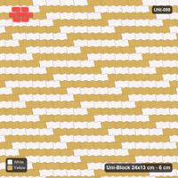 Interlock (Pasco) 24x13 cm · UNI-090 · Checkerboard of 4-piece runs, straight lay, kerb frame (Ivory & Ochre)