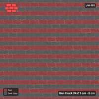 Interlock (Pasco) 24x13 cm · UNI-103 · Alternating horizontal courses (1-1), straight lay (Rust & Charcoal)