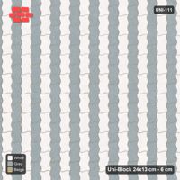 Interlock (Pasco) 24x13 cm · UNI-111 · Alternating vertical courses (1-1), quarter-turn lay, kerb frame (Coastal)
