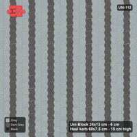 Interlock (Pasco) 24x13 cm · UNI-112 · Alternating vertical courses (2-1), quarter-turn lay, kerb frame (Graphite Scale)