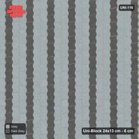 Interlock (Pasco) 24x13 cm · UNI-116 · Alternating vertical courses (1-1-1), quarter-turn lay, kerb frame (Charcoal Edge)