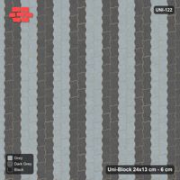 Interlock (Pasco) 24x13 cm · UNI-122 · Alternating vertical courses (2-2), quarter-turn lay, kerb frame (Graphite Scale)