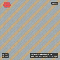 Interlock (Pasco) 24x13 cm · UNI-128 · Alternating diagonal courses (2-1), 45-degree lay, kerb frame (Warm Grey)
